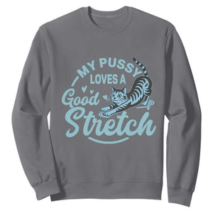 Adult Humor Cat Sweatshirt My Pussy Loves A Good Stretch TS12 Charcoal Print Your Wear