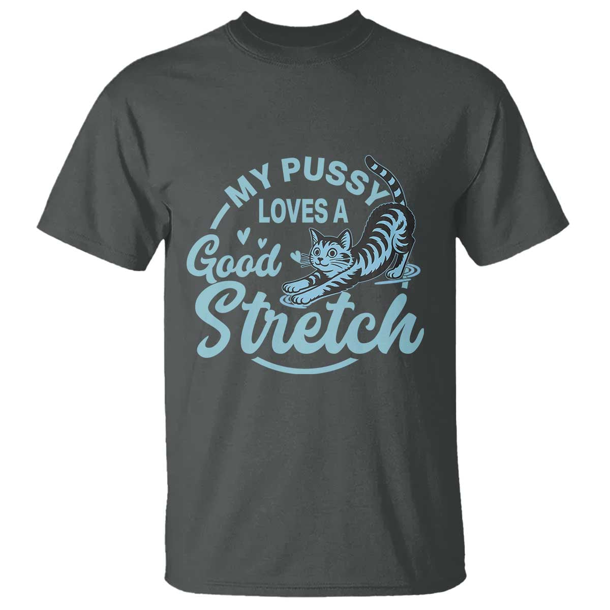 Adult Humor Cat T Shirt - My Pussy Loves A Good Stretch Funny Cat Yoga Humor Tee TS12 Dark Heather Print Your Wear