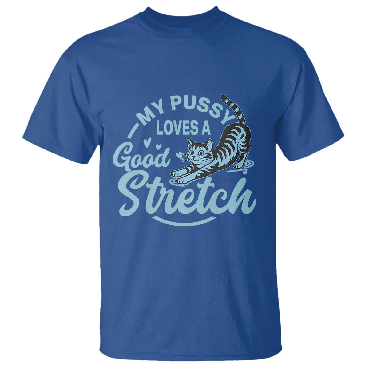 Adult Humor Cat T Shirt - My Pussy Loves A Good Stretch Funny Cat Yoga Humor Tee TS12 Royal Blue Print Your Wear
