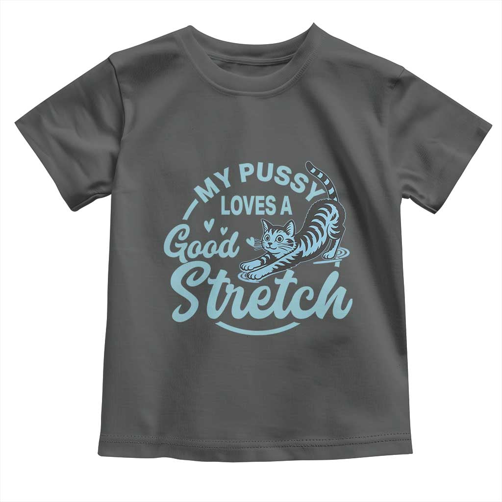 Adult Humor Cat Toddler T Shirt My Pussy Loves A Good Stretch TS12 Dark Heather Print Your Wear