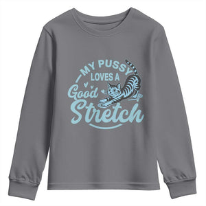 Adult Humor Cat Youth Sweatshirt My Pussy Loves A Good Stretch TS12 Charcoal Print Your Wear