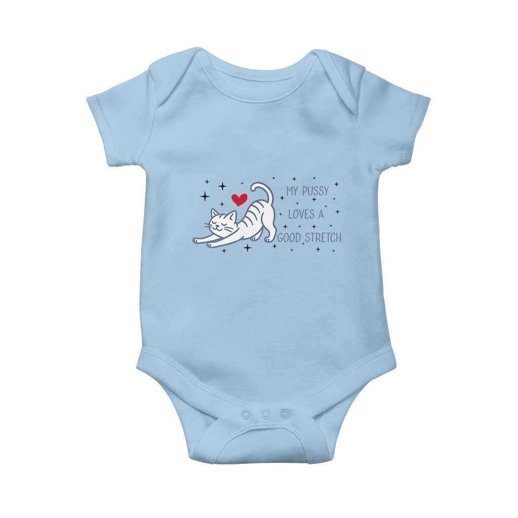 My Pussy Loves A Good Stretch Baby Onesie Adult Humor Cat Gift TS12 Light Blue Print Your Wear