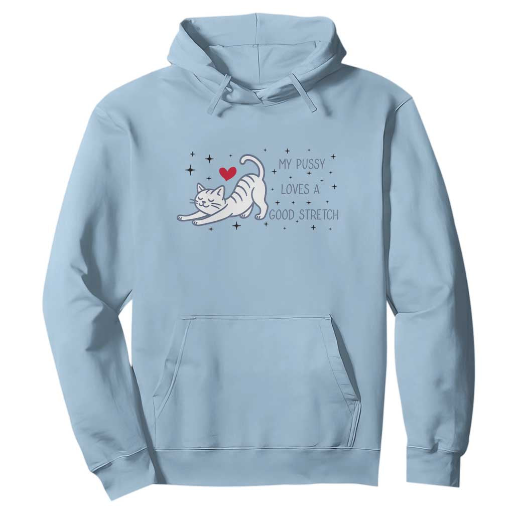 My Pussy Loves A Good Stretch Hoodie Adult Humor Cat Gift TS12 Light Blue Print Your Wear