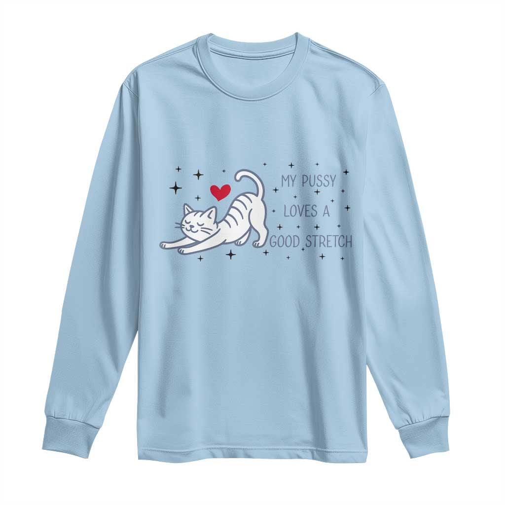 My Pussy Loves A Good Stretch Long Sleeve Shirt Adult Humor Cat Gift TS12 Light Blue Print Your Wear