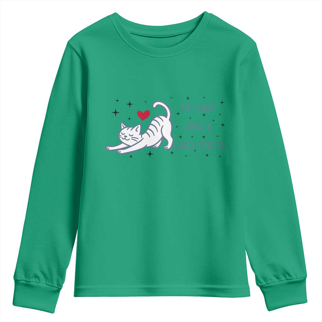 My Pussy Loves A Good Stretch Youth Sweatshirt Adult Humor Cat Gift TS12 Irish Green Print Your Wear