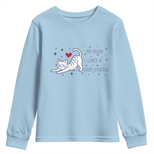 My Pussy Loves A Good Stretch Youth Sweatshirt Adult Humor Cat Gift TS12 Light Blue Print Your Wear