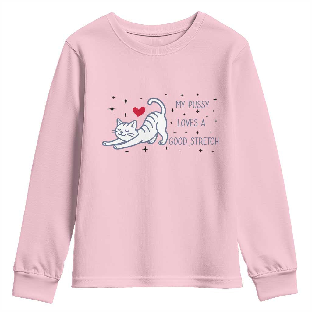 My Pussy Loves A Good Stretch Youth Sweatshirt Adult Humor Cat Gift TS12 Light Pink Print Your Wear