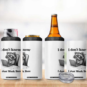 I Do Not Know I Just Work Here 4 in 1 Can Cooler Tumbler Funny Raccoon Work Quote TS12 Print Your Wear