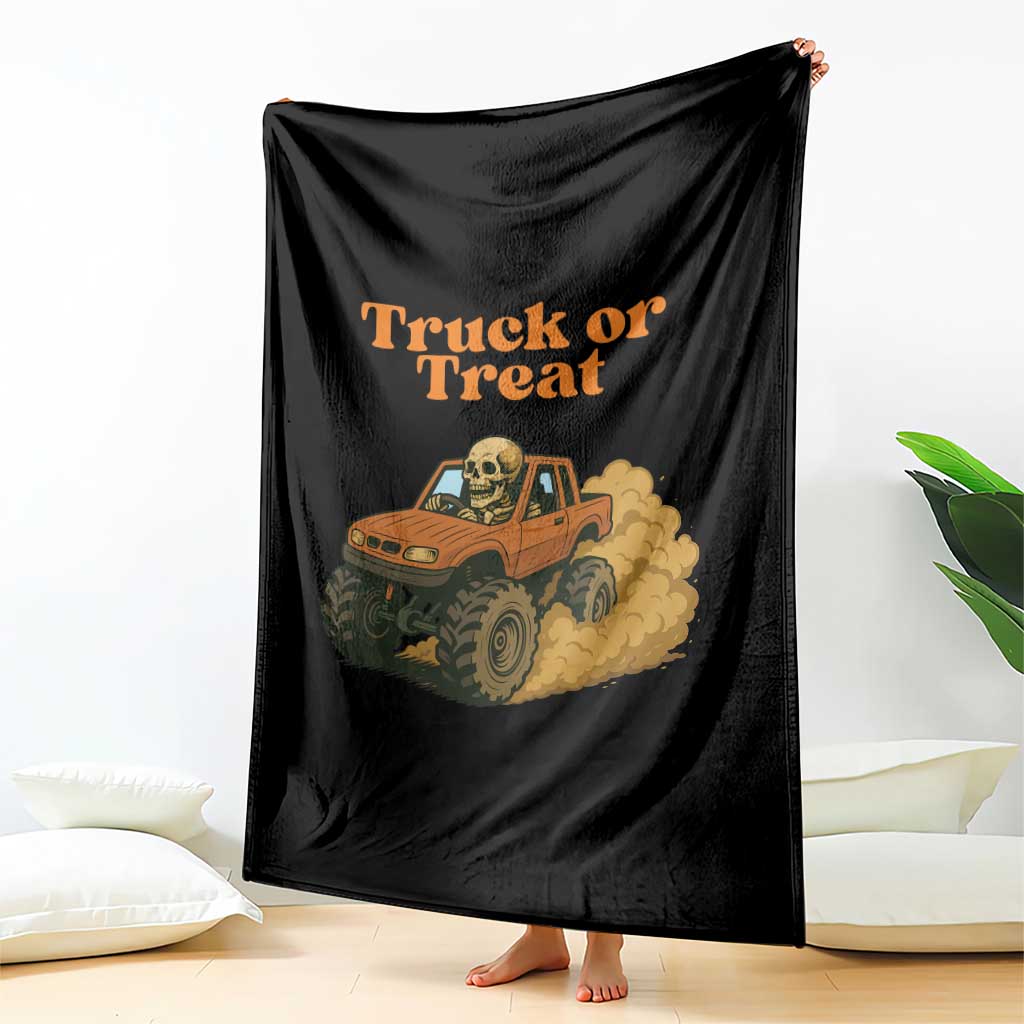 Truck Or Treat Skeleton Racing Throw Blanket Funny Halloween Truck Lover TS12 Print Your Wear