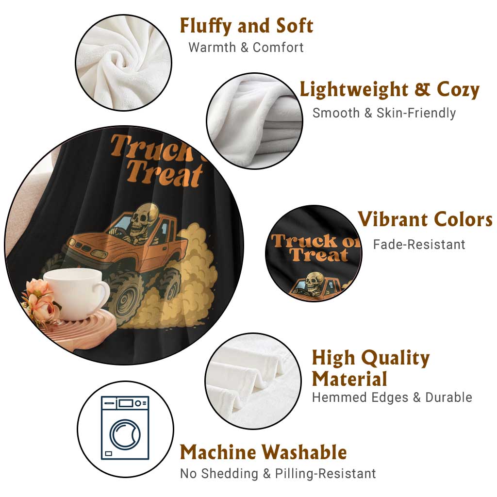 Truck Or Treat Skeleton Racing Throw Blanket Funny Halloween Truck Lover TS12 Print Your Wear