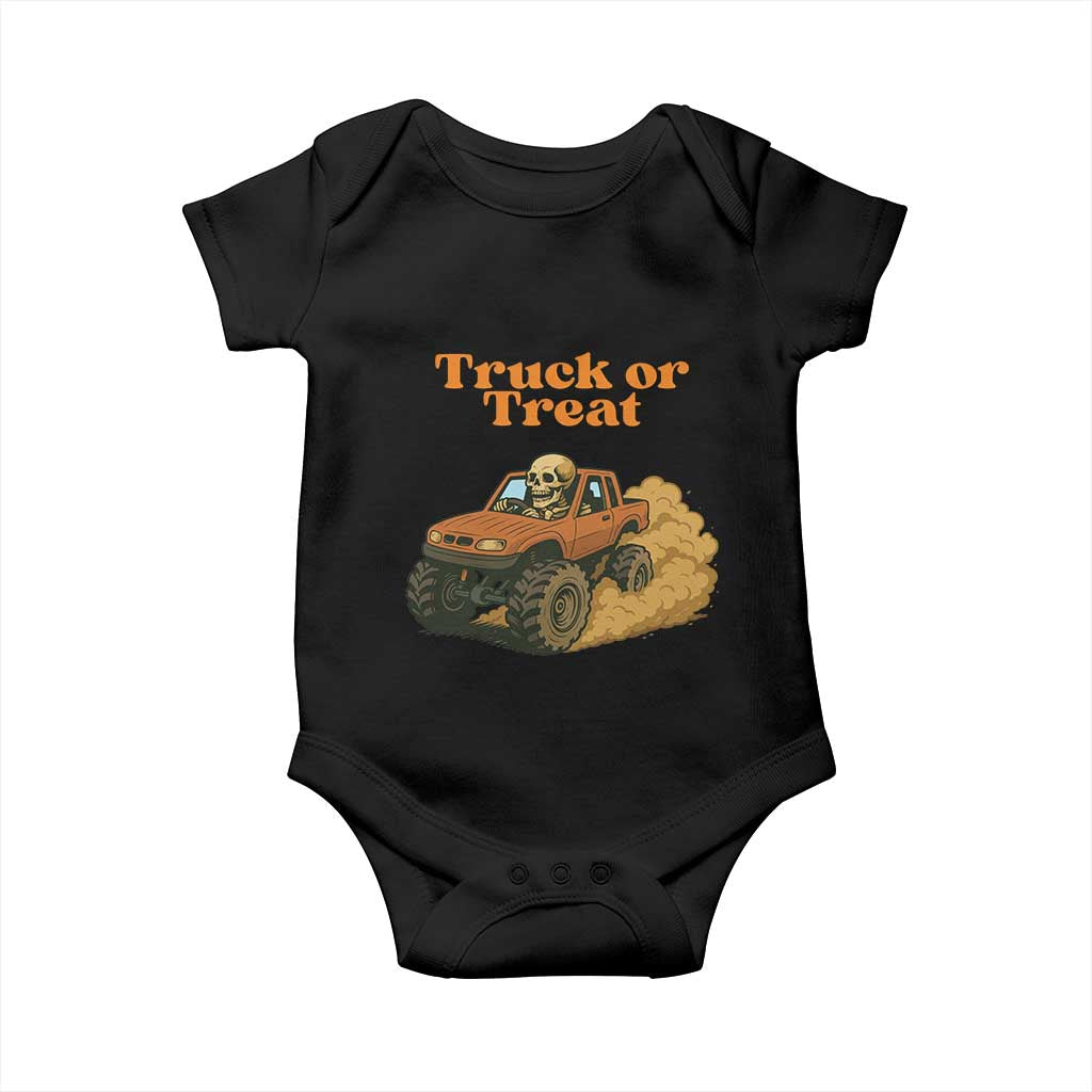 Truck Or Treat Skeleton Racing Baby Onesie Funny Halloween Truck Lover TS12 Black Print Your Wear