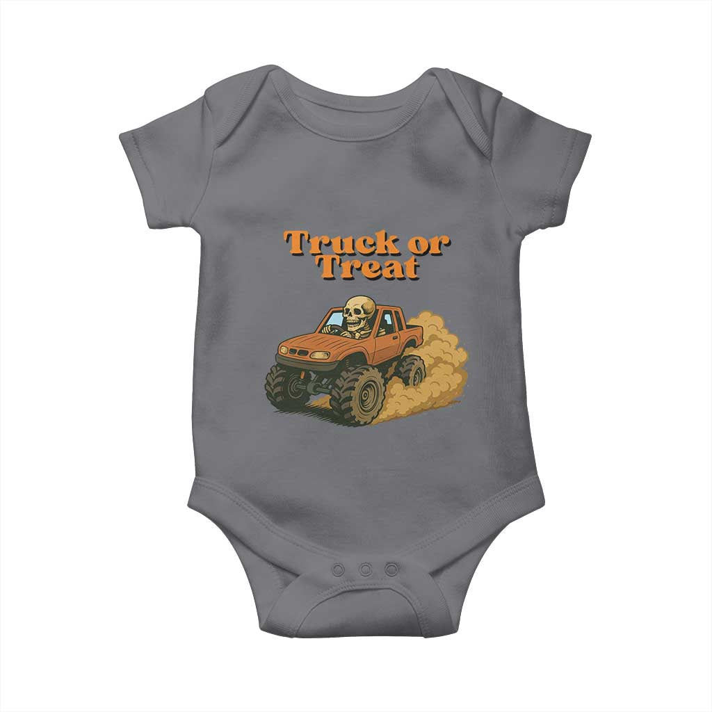 Truck Or Treat Skeleton Racing Baby Onesie Funny Halloween Truck Lover TS12 Charcoal Print Your Wear