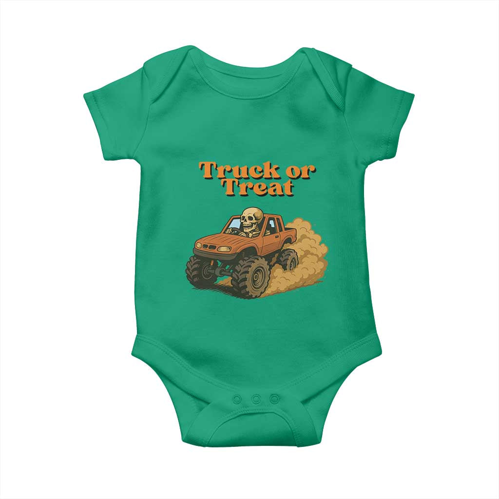 Truck Or Treat Skeleton Racing Baby Onesie Funny Halloween Truck Lover TS12 Irish Green Print Your Wear