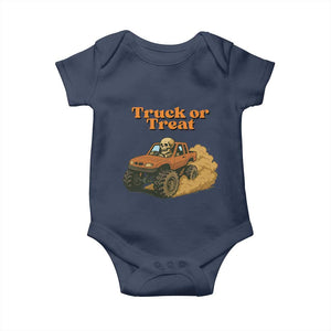 Truck Or Treat Skeleton Racing Baby Onesie Funny Halloween Truck Lover TS12 Navy Print Your Wear