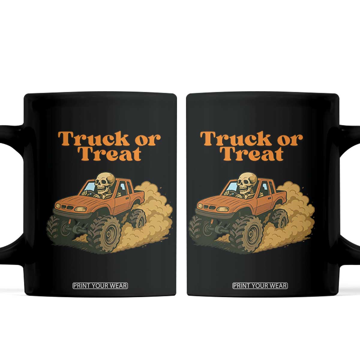 Truck Or Treat Skeleton Racing Coffee Mug Funny Halloween Truck Lover TS12 Black Print Your Wear