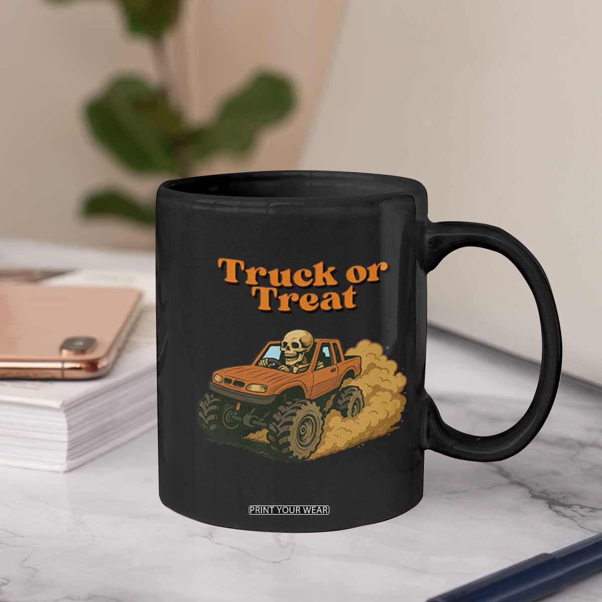 Truck Or Treat Skeleton Racing Coffee Mug Funny Halloween Truck Lover TS12 Print Your Wear