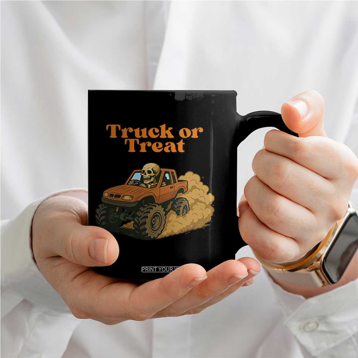 Truck Or Treat Skeleton Racing Coffee Mug Funny Halloween Truck Lover TS12 Print Your Wear