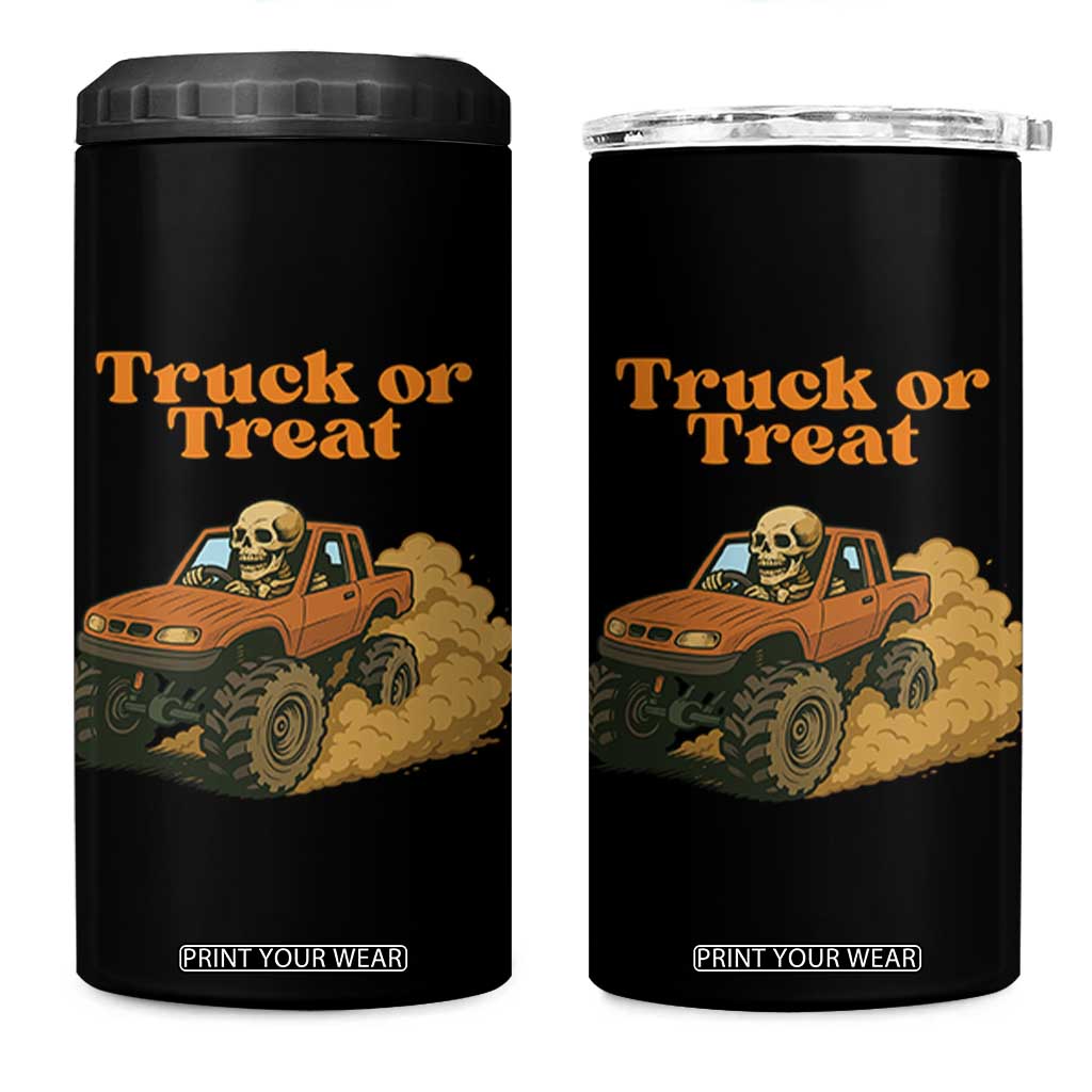 Truck Or Treat Skeleton Racing 4 in 1 Can Cooler Tumbler Funny Halloween Truck Lover TS12 One Size: 16 oz Black Print Your Wear