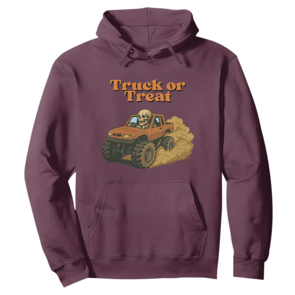 Truck Or Treat Skeleton Racing Hoodie Funny Halloween Truck Lover TS12 Maroon Print Your Wear