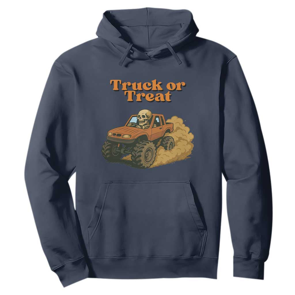 Truck Or Treat Skeleton Racing Hoodie Funny Halloween Truck Lover TS12 Navy Print Your Wear