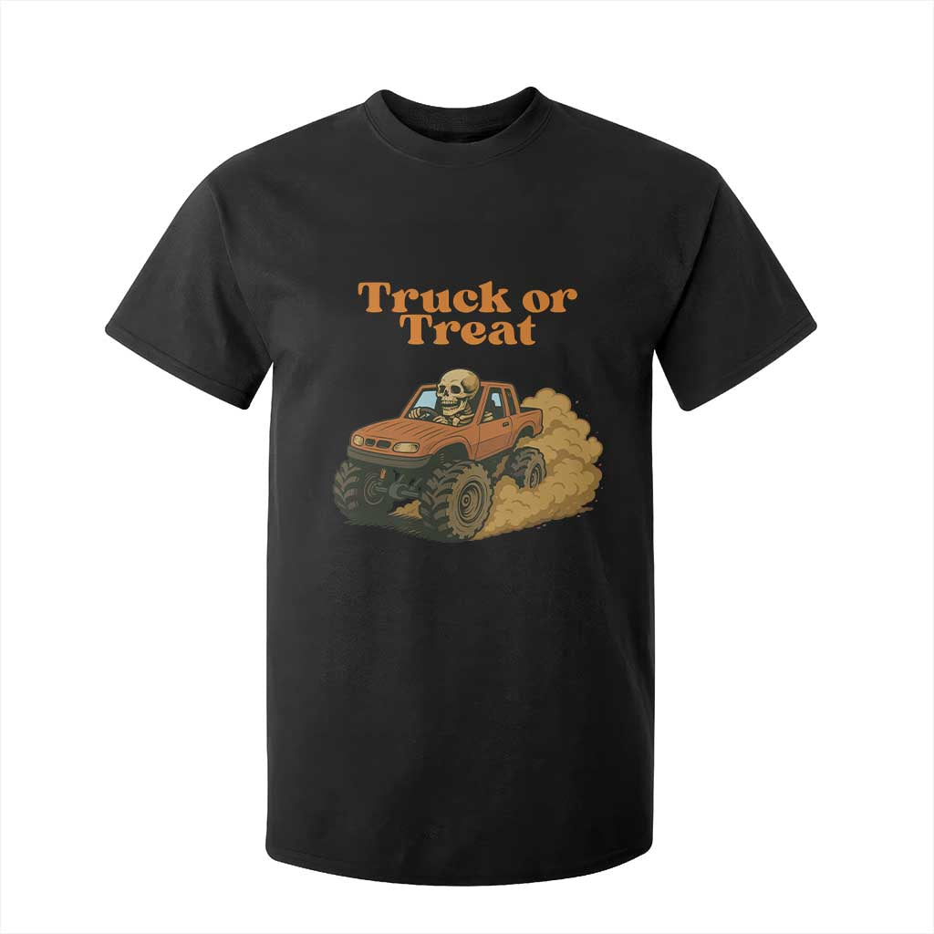 Truck Or Treat Skeleton Racing T Shirt For Kid Funny Halloween Truck Lover TS12 Black Print Your Wear