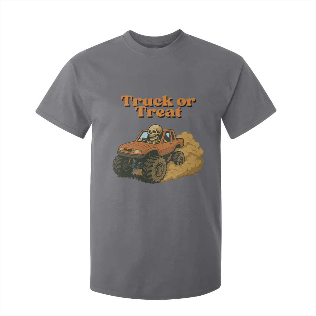 Truck Or Treat Skeleton Racing T Shirt For Kid Funny Halloween Truck Lover TS12 Charcoal Print Your Wear