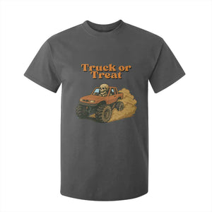 Truck Or Treat Skeleton Racing T Shirt For Kid Funny Halloween Truck Lover TS12 Dark Heather Print Your Wear