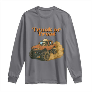 Truck Or Treat Skeleton Racing Long Sleeve Shirt Funny Halloween Truck Lover TS12 Charcoal Print Your Wear