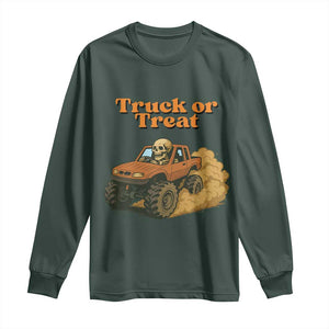 Truck Or Treat Skeleton Racing Long Sleeve Shirt Funny Halloween Truck Lover TS12 Dark Forest Green Print Your Wear