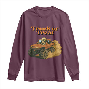 Truck Or Treat Skeleton Racing Long Sleeve Shirt Funny Halloween Truck Lover TS12 Maroon Print Your Wear