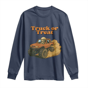 Truck Or Treat Skeleton Racing Long Sleeve Shirt Funny Halloween Truck Lover TS12 Navy Print Your Wear