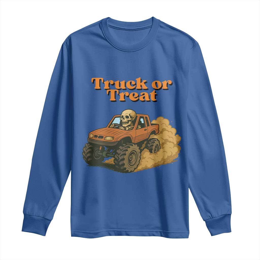 Truck Or Treat Skeleton Racing Long Sleeve Shirt Funny Halloween Truck Lover TS12 Royal Blue Print Your Wear