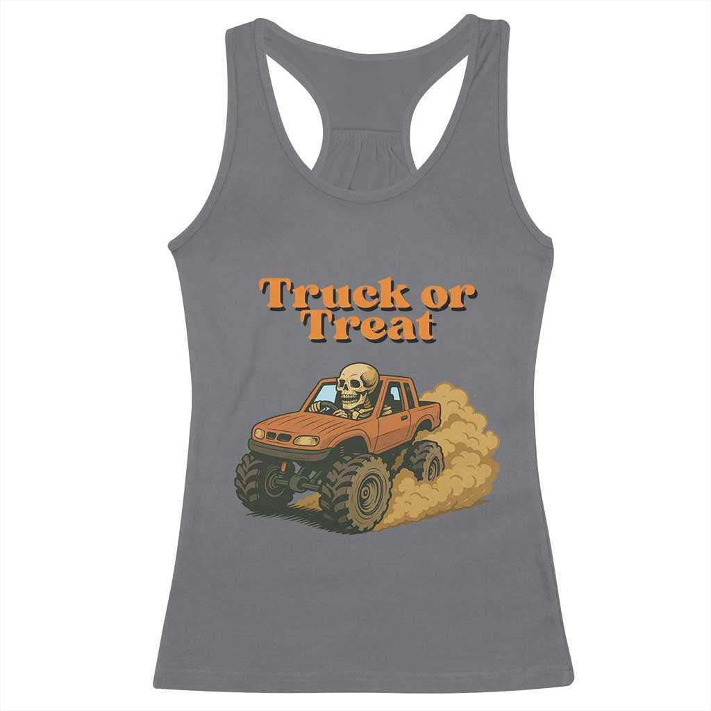 Truck Or Treat Skeleton Racing Racerback Tank Top Funny Halloween Truck Lover TS12 Charcoal Print Your Wear