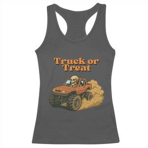 Truck Or Treat Skeleton Racing Racerback Tank Top Funny Halloween Truck Lover TS12 Dark Heather Print Your Wear