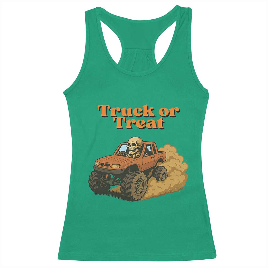 Truck Or Treat Skeleton Racing Racerback Tank Top Funny Halloween Truck Lover TS12 Irish Green Print Your Wear