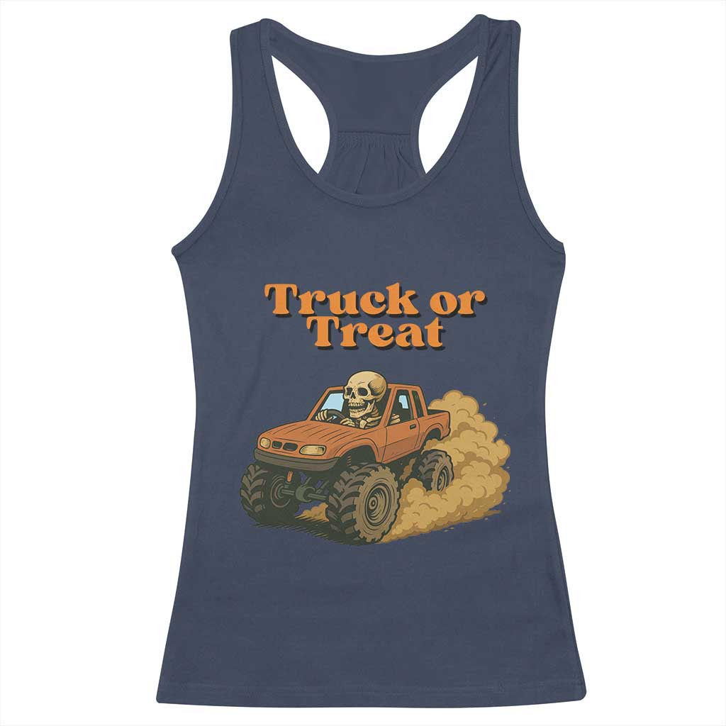 Truck Or Treat Skeleton Racing Racerback Tank Top Funny Halloween Truck Lover TS12 Navy Print Your Wear