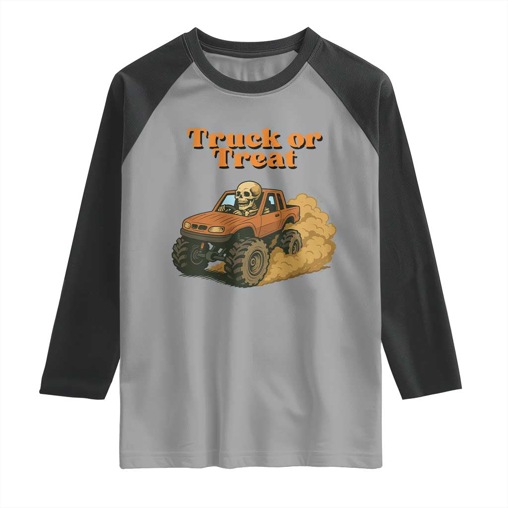 Truck Or Treat Skeleton Racing Raglan Shirt Funny Halloween Truck Lover TS12 Sport Gray Black Print Your Wear
