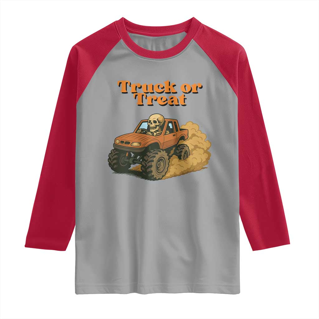 Truck Or Treat Skeleton Racing Raglan Shirt Funny Halloween Truck Lover TS12 Sport Gray Red Print Your Wear