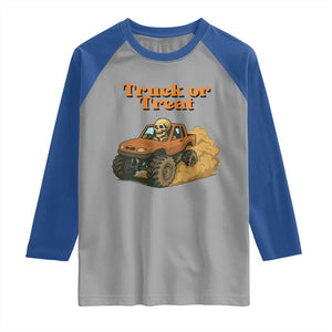 Truck Or Treat Skeleton Racing Raglan Shirt Funny Halloween Truck Lover TS12 Sport Gray Royal Print Your Wear