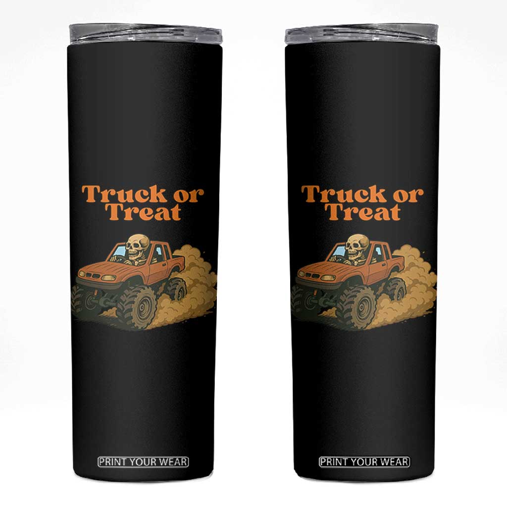 Truck Or Treat Skeleton Racing Skinny Tumbler Funny Halloween Truck Lover TS12 Black Print Your Wear