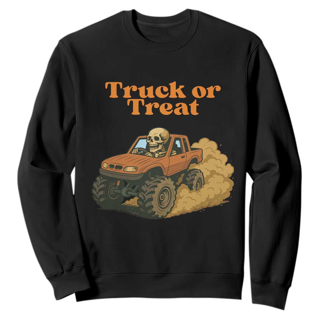Truck Or Treat Skeleton Racing Sweatshirt Funny Halloween Truck Lover TS12 Black Print Your Wear