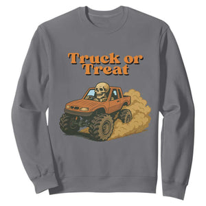 Truck Or Treat Skeleton Racing Sweatshirt Funny Halloween Truck Lover TS12 Charcoal Print Your Wear