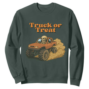 Truck Or Treat Skeleton Racing Sweatshirt Funny Halloween Truck Lover TS12 Dark Forest Green Print Your Wear