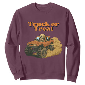 Truck Or Treat Skeleton Racing Sweatshirt Funny Halloween Truck Lover TS12 Maroon Print Your Wear