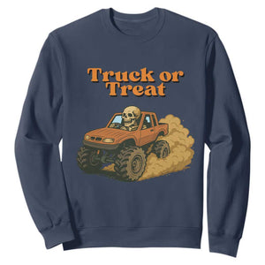 Truck Or Treat Skeleton Racing Sweatshirt Funny Halloween Truck Lover TS12 Navy Print Your Wear