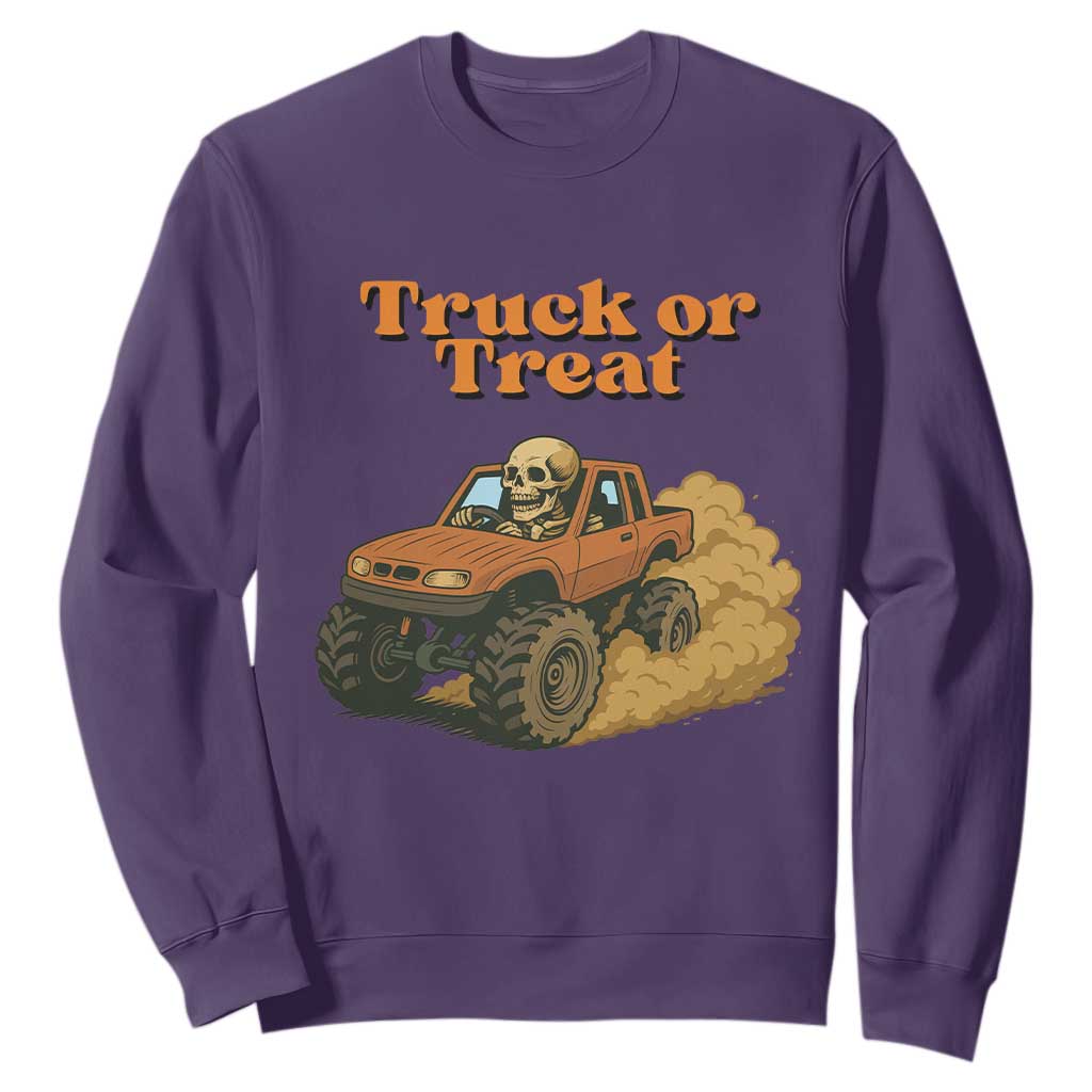 Truck Or Treat Skeleton Racing Sweatshirt Funny Halloween Truck Lover TS12 Purple Print Your Wear