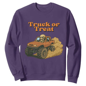Truck Or Treat Skeleton Racing Sweatshirt Funny Halloween Truck Lover TS12 Purple Print Your Wear