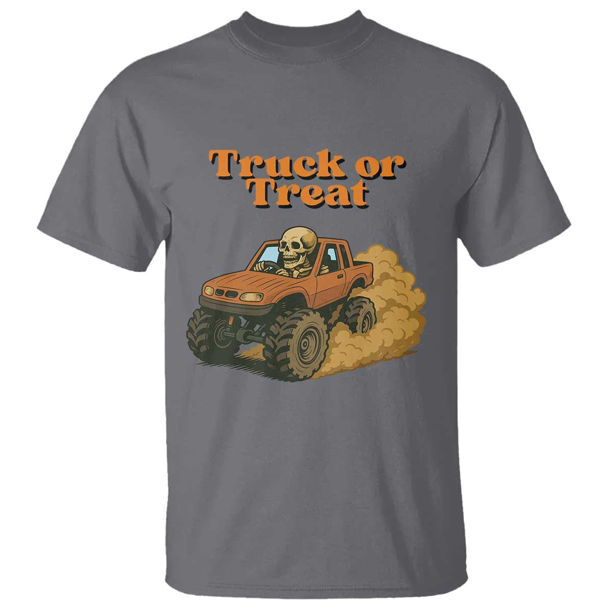 Truck Or Treat Skeleton Racing T Shirt Funny Halloween Truck Lover TS12 Charcoal Print Your Wear