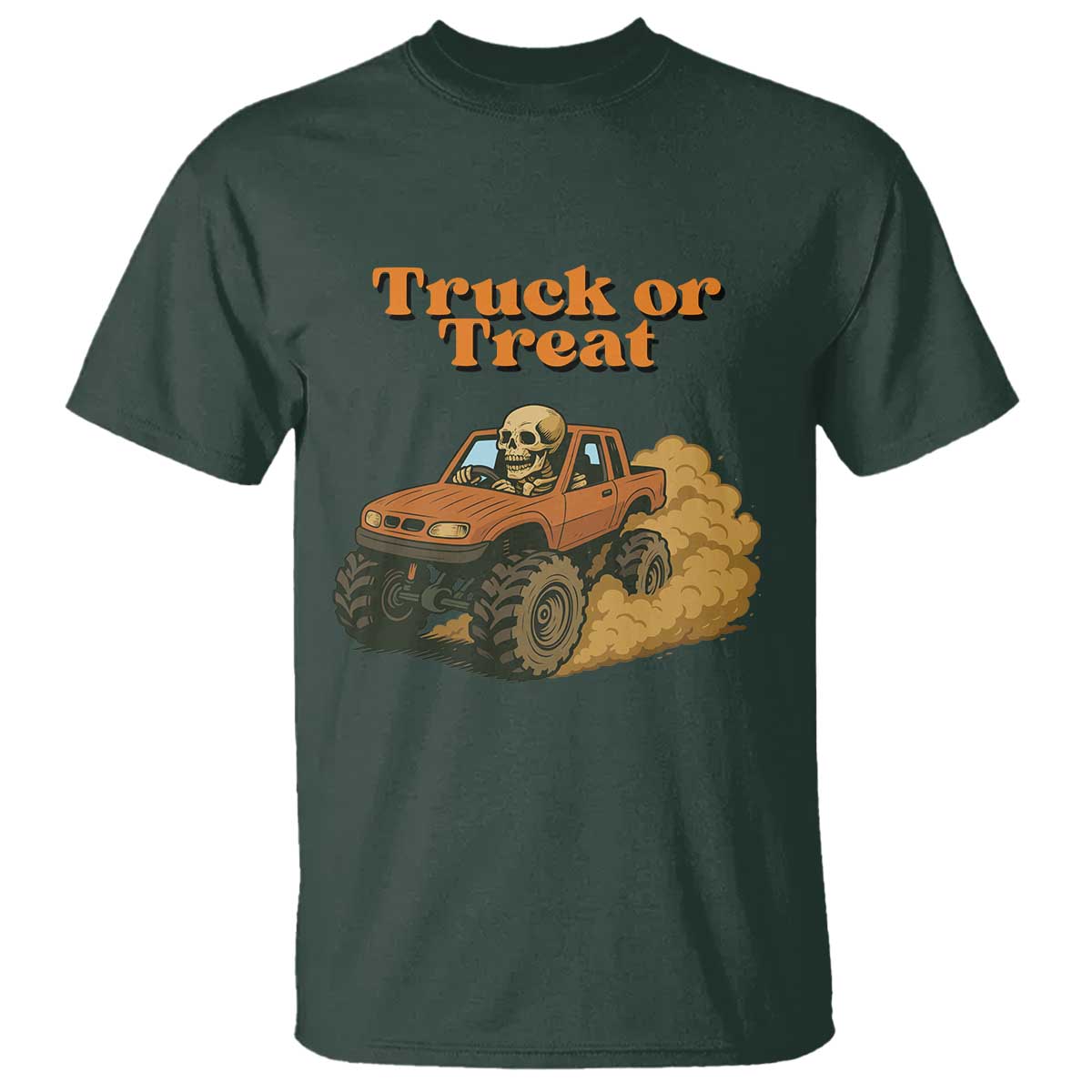 Truck Or Treat Skeleton Racing T Shirt Funny Halloween Truck Lover TS12 Dark Forest Green Print Your Wear