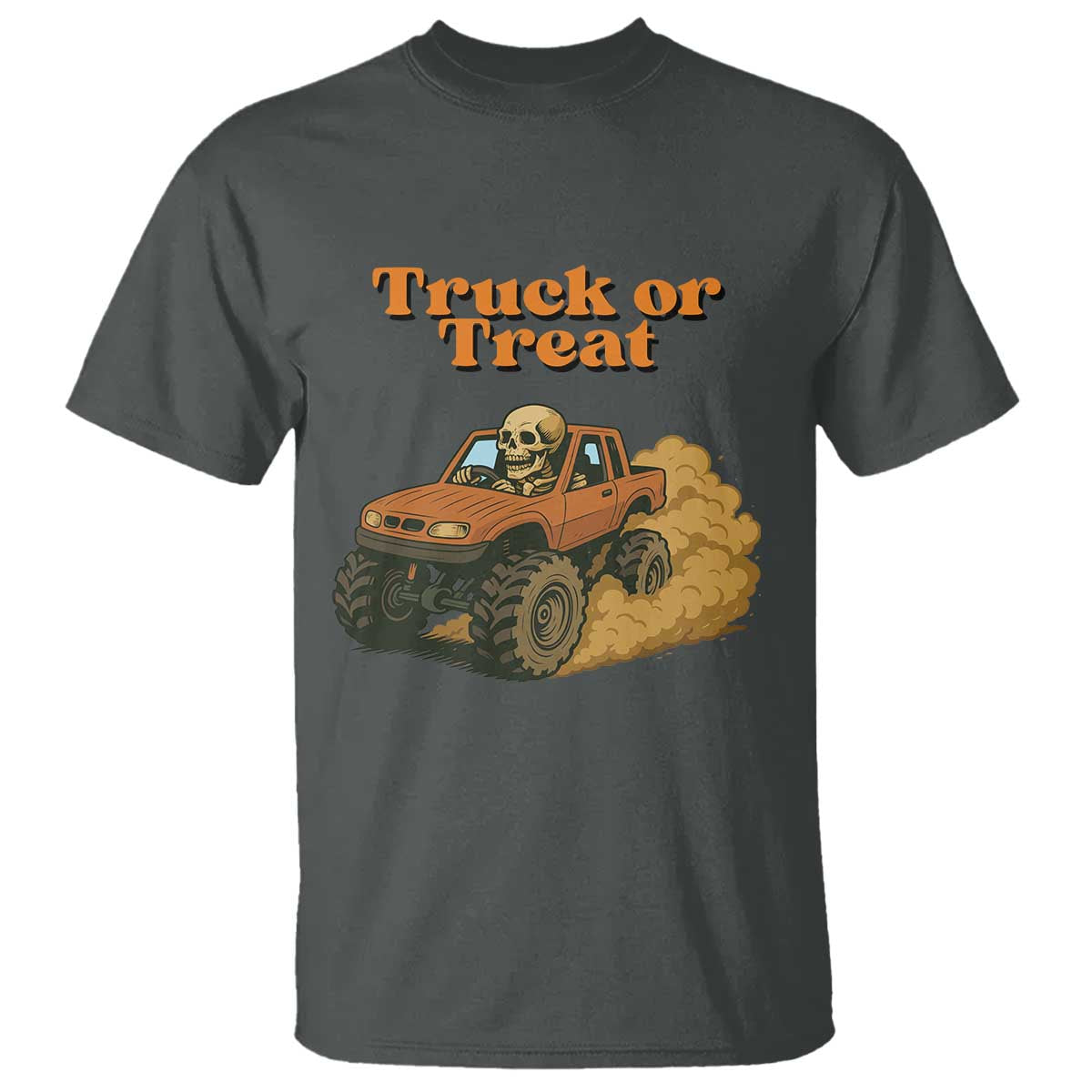 Truck Or Treat Skeleton Racing T Shirt Funny Halloween Truck Lover TS12 Dark Heather Print Your Wear